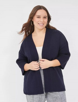 Lane Bryant 3/4-Sleeve Open-Front Shrug Women Sweaters Blue | VXT7243NY