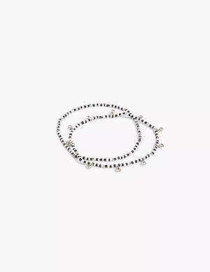 Lane Bryant Beaded Stretch Women Anklet Silver | LCQ4518PL