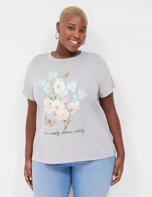 Lane Bryant Bloom Wildly Graphic Tee Women T Shirts Grey | EVA5773RC