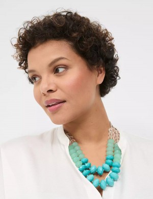 Lane Bryant Blue Beaded Statement Women Necklace Silver | HTH8593SA