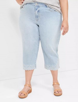 Lane Bryant Boyfriend Fit Capri With Embroidery Women Jeans Light Blue | CTJ888WC