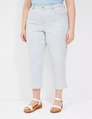 Lane Bryant Boyfriend Fit Capri With Rhinestone Embellishments Women Jeans Light Blue | WZB5816DB