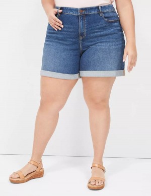 Lane Bryant Boyfriend Fit Midi Jean Women Shorts Dark Blue | GRO617ZG