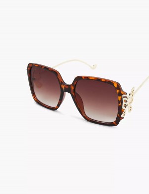 Lane Bryant Butterfly-Detail Square Women Sunglasses Brown | GQQ8619UA