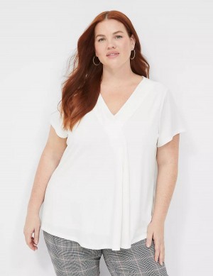 Lane Bryant Cap-Sleeve Pleat-Front Top Women T Shirts White | MSG28100JC