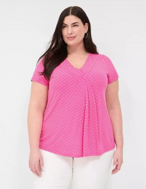 Lane Bryant Cap-Sleeve Pleat-Front Top Women T Shirts Pink | UMO2721MV