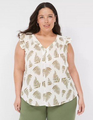 Lane Bryant Cap-Sleeve Woven & Knit Top Women T Shirts Green | MKQ8338BR