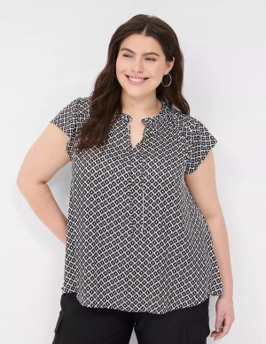 Lane Bryant Cap Flutter-Sleeve Satin & Knit Top Women T Shirts Black | RSA5241CA