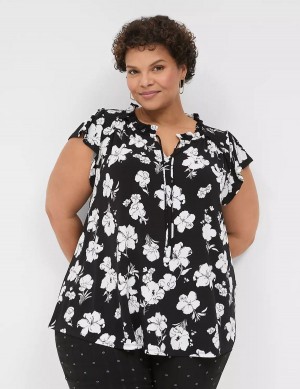 Lane Bryant Cap Flutter-Sleeve Top Women T Shirts Black White | BET6850ND