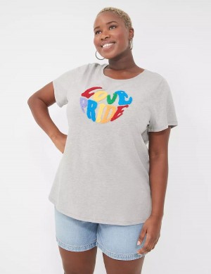 Lane Bryant Chenille Love Pride Graphic Tee Women T Shirts Light Grey | NJE855QX