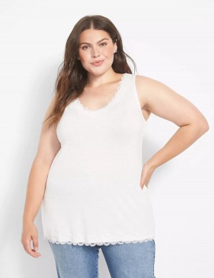 Lane Bryant Classic V-Neck Lace-Trim Women Tank Top White Rose | LBC2639VZ