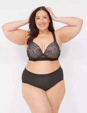 Lane Bryant Comfort Bliss Lightly Lined Plunge With Lace Women Bralettes Black | XJF7895TM