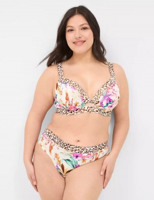 Lane Bryant Comfort Bliss Lightly Lined Plunge Women Bralettes White Multicolor | XTQ2299VS