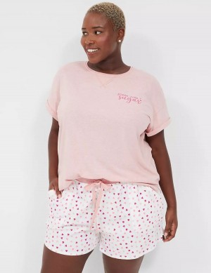 Lane Bryant Comfy Cotton Boyfriend Tee & Thermal Short PJ Set Women Pajamas Pink White | UKI3565IV