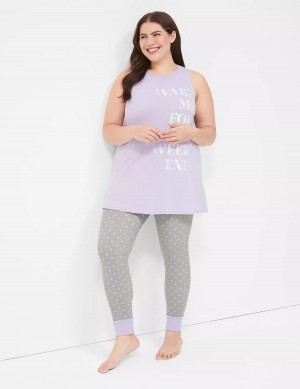 Lane Bryant Comfy Cotton Graphic Tunic & Legging PJ Set Women Pajamas Purple Grey | WPA8216NR