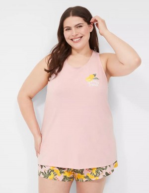 Lane Bryant Comfy Cotton Racerback Tank & Short PJ Set Women Pajamas Pink Multicolor | PKR4154TM