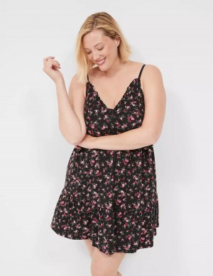 Lane Bryant Comfy Cotton Ruffle Chemise Women Dress Rose Black | TAB1295HP