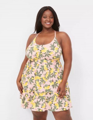 Lane Bryant Comfy Cotton Strappy-Back Chemise Women Dress Yellow | LLY8913LG