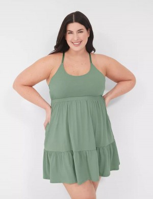 Lane Bryant Comfy Cotton Strappy-Back Chemise Women Dress Green | WES514CB