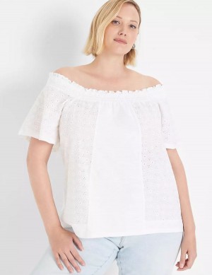 Lane Bryant Convertible Eyelet Woven & Knit Top Women T Shirts White | OWW533XM