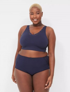 Lane Bryant Cotton Full With Lace-Trimmed Back Women Briefs Blue | EJI6737VB