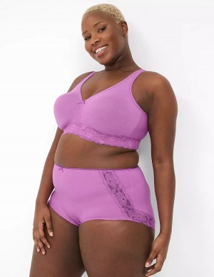 Lane Bryant Cotton Full With Lace Back Women Briefs Purple | JHU3416NA