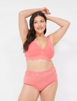 Lane Bryant Cotton Full with Lace Waist Women Briefs Pink | TOS816CW