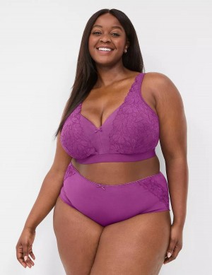 Lane Bryant Cotton High-Leg With Lace Back Women Briefs Purple | EJV3574HX