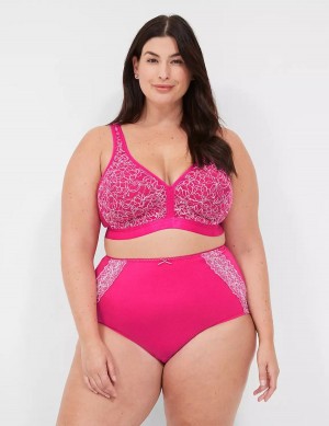 Lane Bryant Cotton High-Waist With Lace Back Women Briefs Dark Fuchsia | AYR499IR