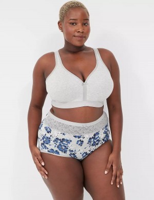 Lane Bryant Cotton High-Waist With Lace Waist Women Briefs Blue Grey | BMB7916JT