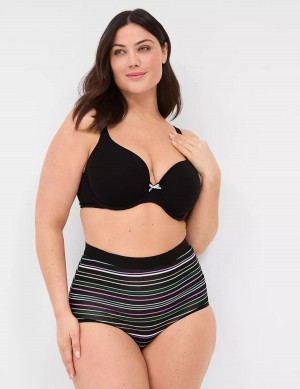 Lane Bryant Cotton High-Waist With Wide Waistband Women Briefs Black Stripes | DPV2194KA