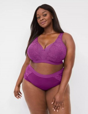 Lane Bryant Cotton Lightly Lined No-Wire With Lace Women Bralettes Purple | JQP9791RZ