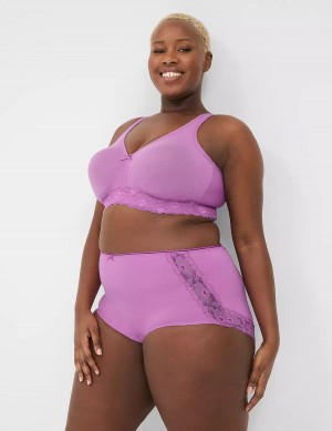 Lane Bryant Cotton No-Wire with Lace Women Unlined Bra Purple | DHK1824EU