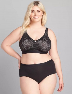 Lane Bryant Cotton No-Wire with Lace Women Unlined Bra Black | YFC747KC