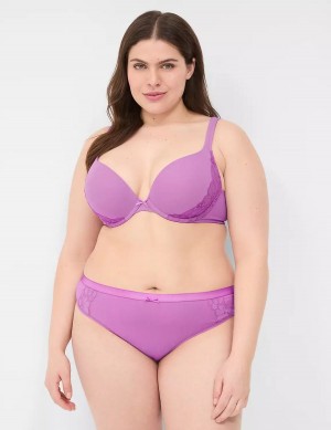 Lane Bryant Cotton With Lace Trim Women Thong Panty Purple | MNX3768QT