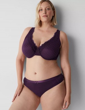 Lane Bryant Cotton With Lace Waist Women Thong Panty Purple | AJZ961MF