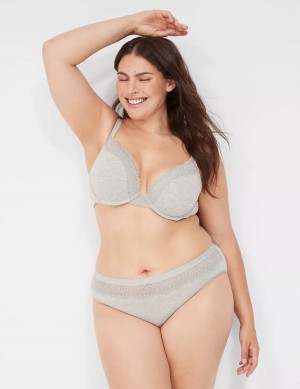 Lane Bryant Cotton With Lace Waist Women Hipster Panty Light Grey | VRH8371FK