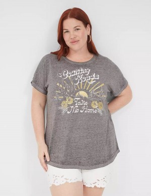 Lane Bryant Country Roads Take Me Home Graphic Tee Women T Shirts Grey | YPH243XF