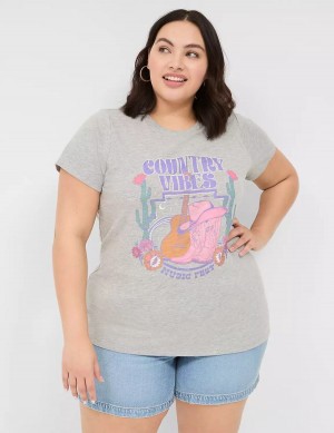 Lane Bryant Country Vibes Graphic Tee Women T Shirts Light Grey | LJF7884UR