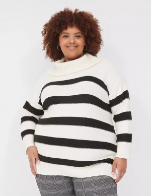 Lane Bryant Cowlneck Stripe Tunic Women Sweaters Cream Black | XGN7036UL