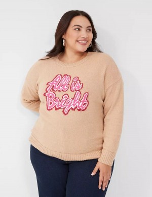 Lane Bryant Crew-Neck All Is Bright Women Sweaters Brown | IDI2164QV