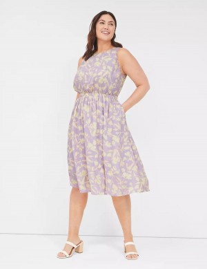 Lane Bryant Crew-Neck Fit & Flare Women Midi Dress Purple | AHA2137GU