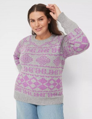 Lane Bryant Crew-Neck Jacquard Women Sweaters Grey | UBF7271ZJ