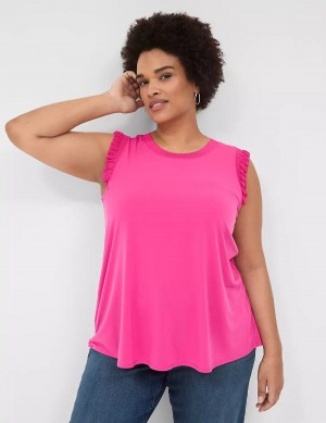 Lane Bryant Crew-Neck Ruffle-Trim Women Tank Top Pink | HYT2024AH