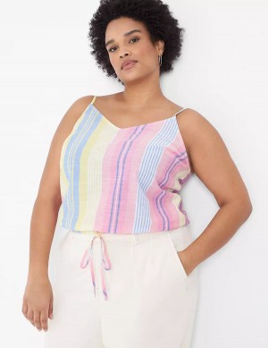 Lane Bryant Crop Drawstring Women Tank Top Pink Stripes | YHO8690EL