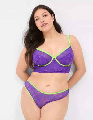 Lane Bryant Crush Flower Lace Dipped Tanga Women Briefs Purple | ZMQ9396LP