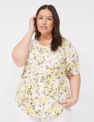 Lane Bryant Curved-Hem Perfect Sleeve Tee Women T Shirts Yellow | OZQ3064OQ