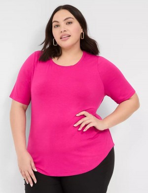 Lane Bryant Curved-Hem Perfect Sleeve Tee Women T Shirts Pink | BCS9096DT