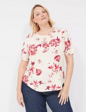 Lane Bryant Curved-Hem Perfect Sleeve Tee Women T Shirts Pink | AYC3794BQ