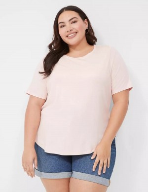 Lane Bryant Curved-Hem Perfect Sleeve Tee Women T Shirts Pink | VFD8656VP